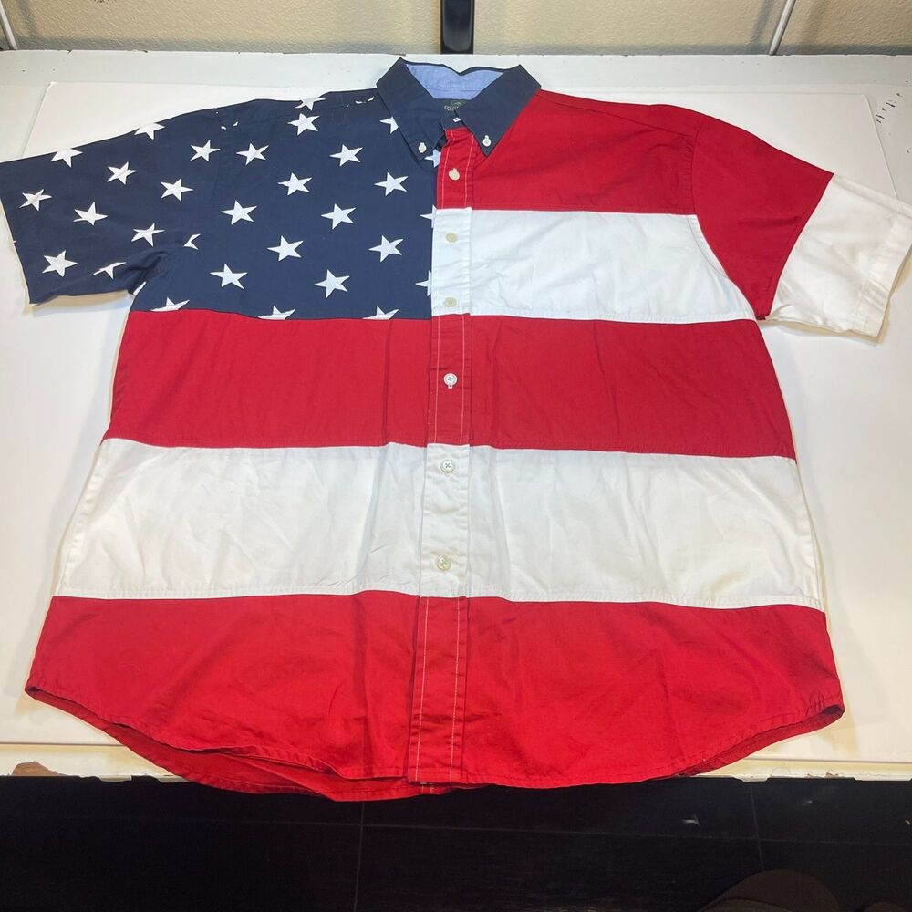 RED HEAD USA AMERICAN FLAG SHORT SLEEVE BUTTON UP SHIRT Sz Mens XL